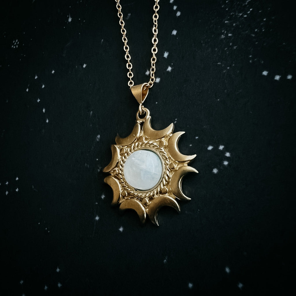 Lunar Witch Necklace - Rainbow Moonstone Pendant - Velora