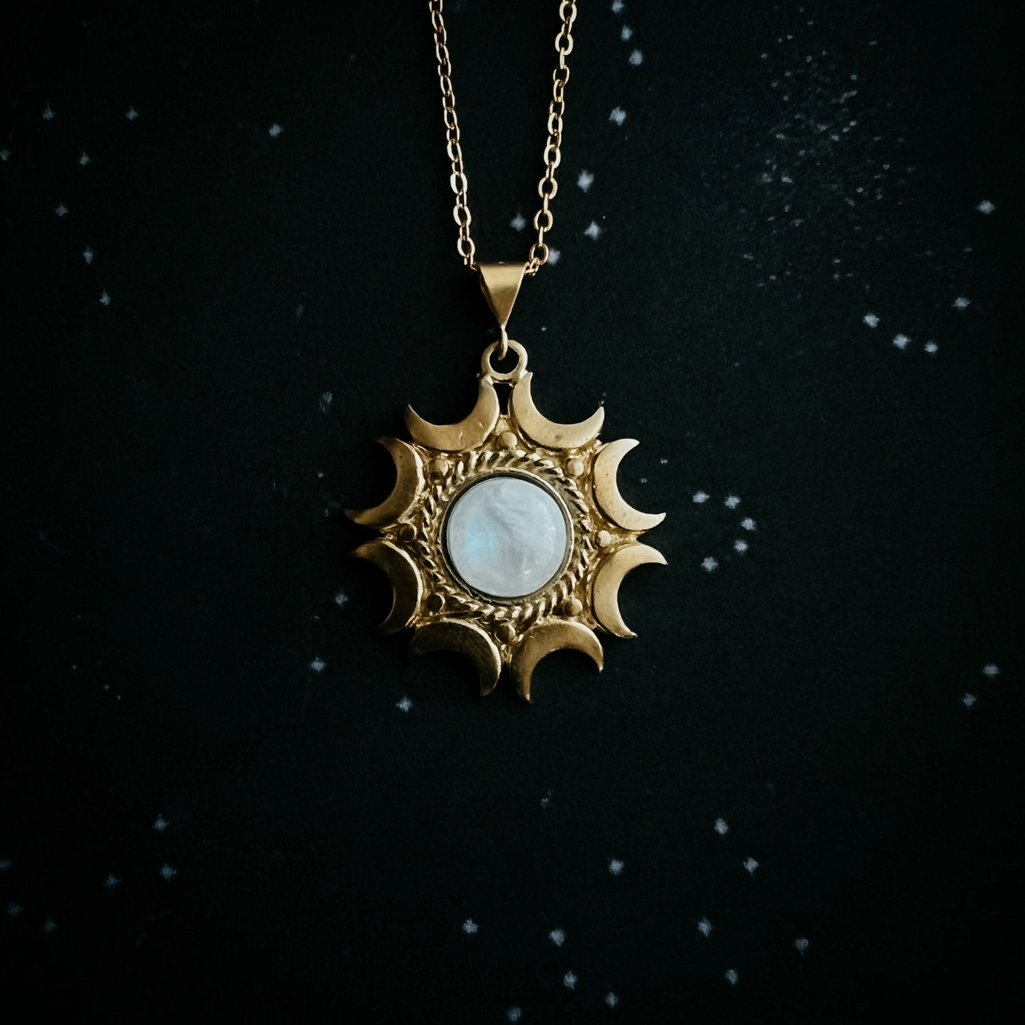 Lunar Witch Necklace - Rainbow Moonstone Pendant - Velora
