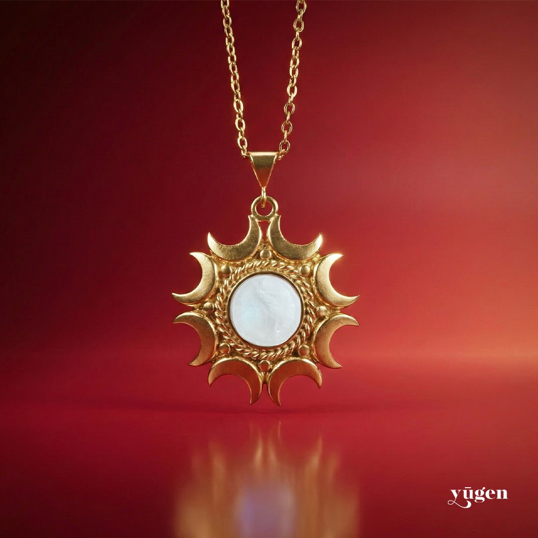 Lunar Witch Necklace - Rainbow Moonstone Pendant - Velora