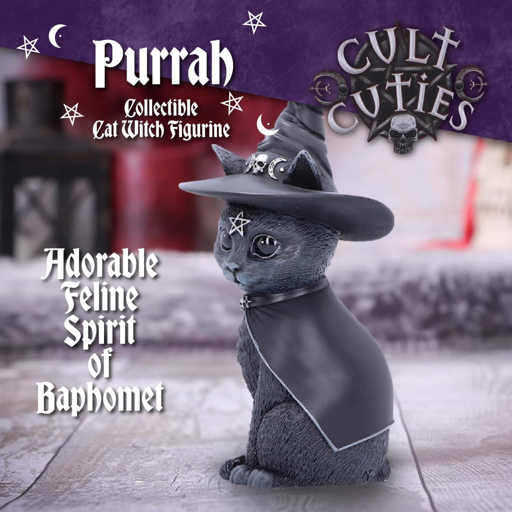 Nemesis Now Figurine Decor, Detailed Hand - Painted Polyresin, Black - Purrah Witches Hat Gothic Satanic Cat - Velora
