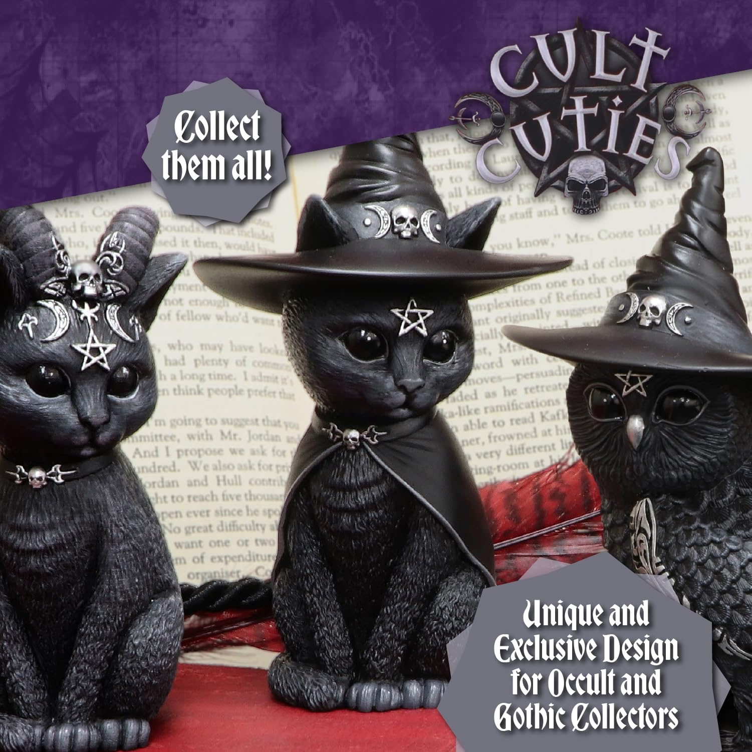 Nemesis Now Figurine Decor, Detailed Hand-Painted Polyresin, Black - Purrah Witches Hat Gothic Satanic Cat - Velora