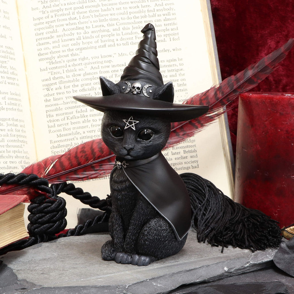 Nemesis Now Figurine Decor, Detailed Hand-Painted Polyresin, Black - Purrah Witches Hat Gothic Satanic Cat - Velora