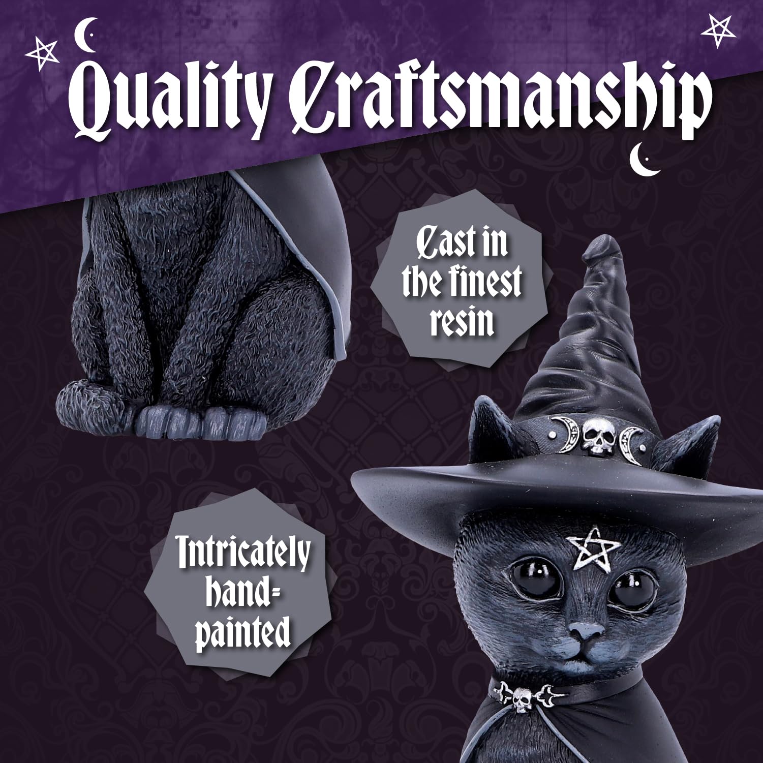 Nemesis Now Figurine Decor, Detailed Hand-Painted Polyresin, Black - Purrah Witches Hat Gothic Satanic Cat - Velora