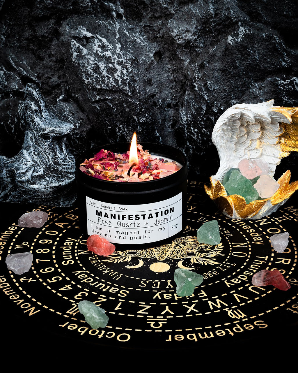 Obsidian Crystal Energy Candle, Good Aura Health Protection, Baltic Amber Chakra Magic Self-Care, Emotional Support, Encouragement and Affirmation Gift.(HEAL) - Velora