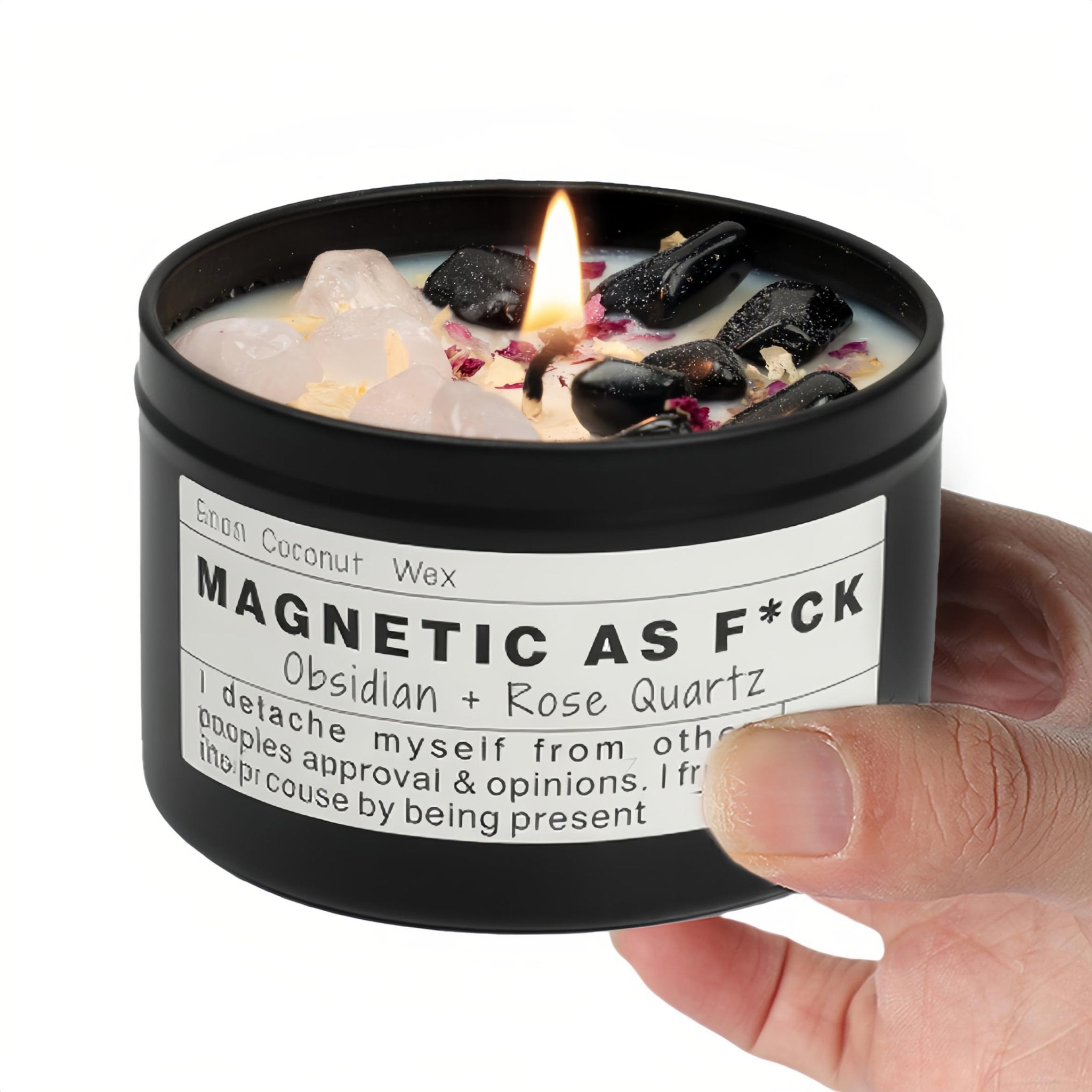 Obsidian Crystal Energy Candle, Good Aura Health Protection, Baltic Amber Chakra Magic Self - Care, Emotional Support, Encouragement and Affirmation Gift.(HEAL) - Velora