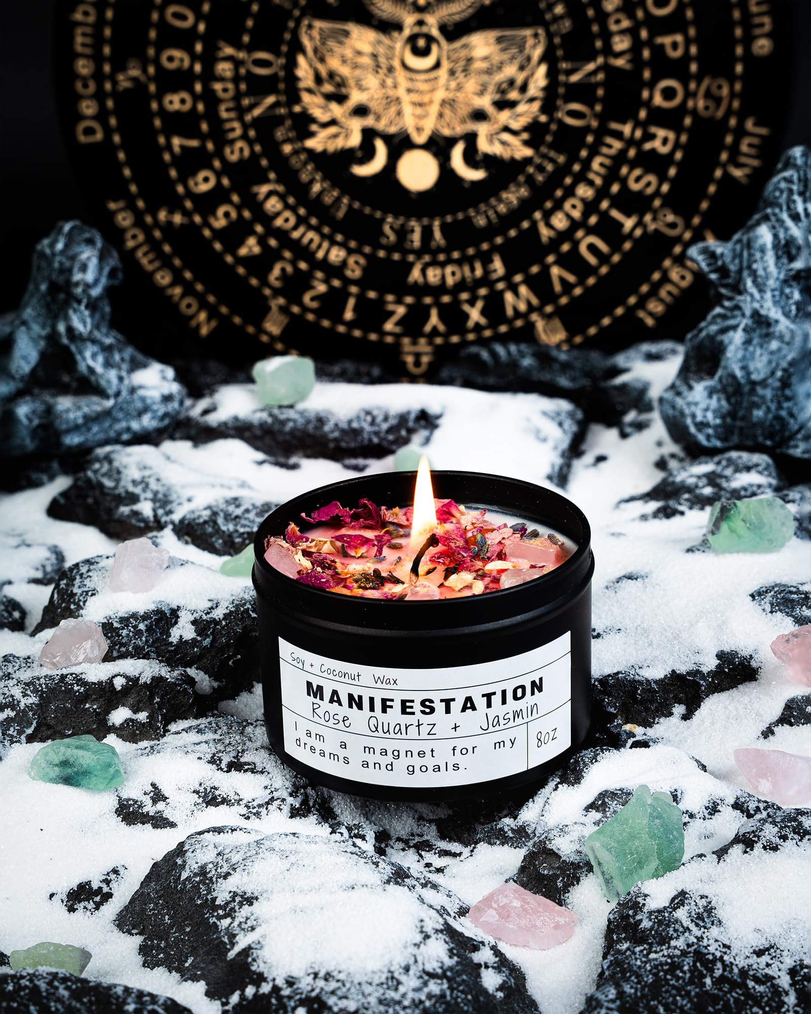 Obsidian Crystal Energy Candle, Good Aura Health Protection, Baltic Amber Chakra Magic Self-Care, Emotional Support, Encouragement and Affirmation Gift.(HEAL) - Velora