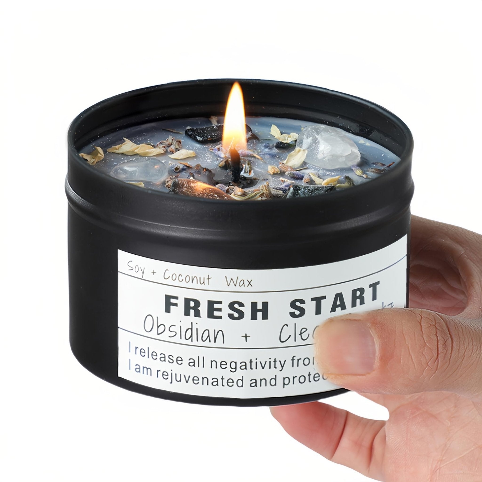 Obsidian Crystal Energy Candle, Good Aura Health Protection, Baltic Amber Chakra Magic Self - Care, Emotional Support, Encouragement and Affirmation Gift.(HEAL) - Velora
