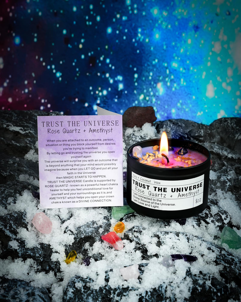 Obsidian Crystal Energy Candle, Good Aura Health Protection, Baltic Amber Chakra Magic Self-Care, Emotional Support, Encouragement and Affirmation Gift.(HEAL) - Velora