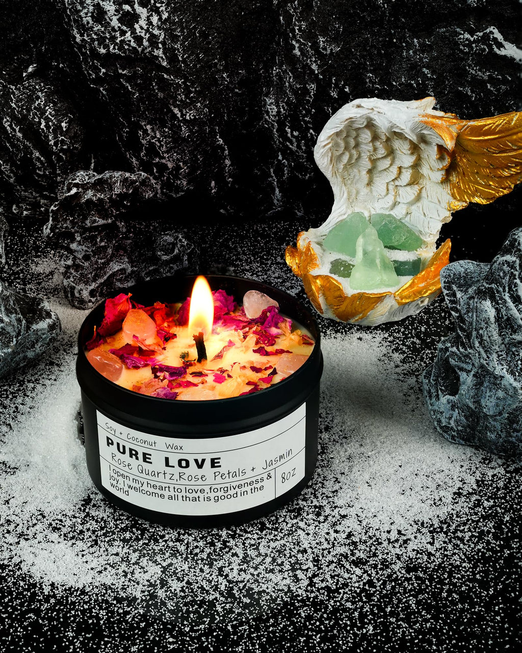Obsidian Crystal Energy Candle, Good Aura Health Protection, Baltic Amber Chakra Magic Self-Care, Emotional Support, Encouragement and Affirmation Gift.(HEAL) - Velora