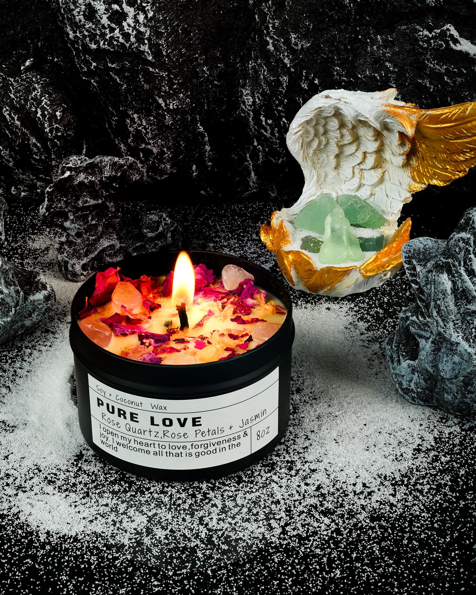 Obsidian Crystal Energy Candle, Good Aura Health Protection, Baltic Amber Chakra Magic Self-Care, Emotional Support, Encouragement and Affirmation Gift.(HEAL) - Velora