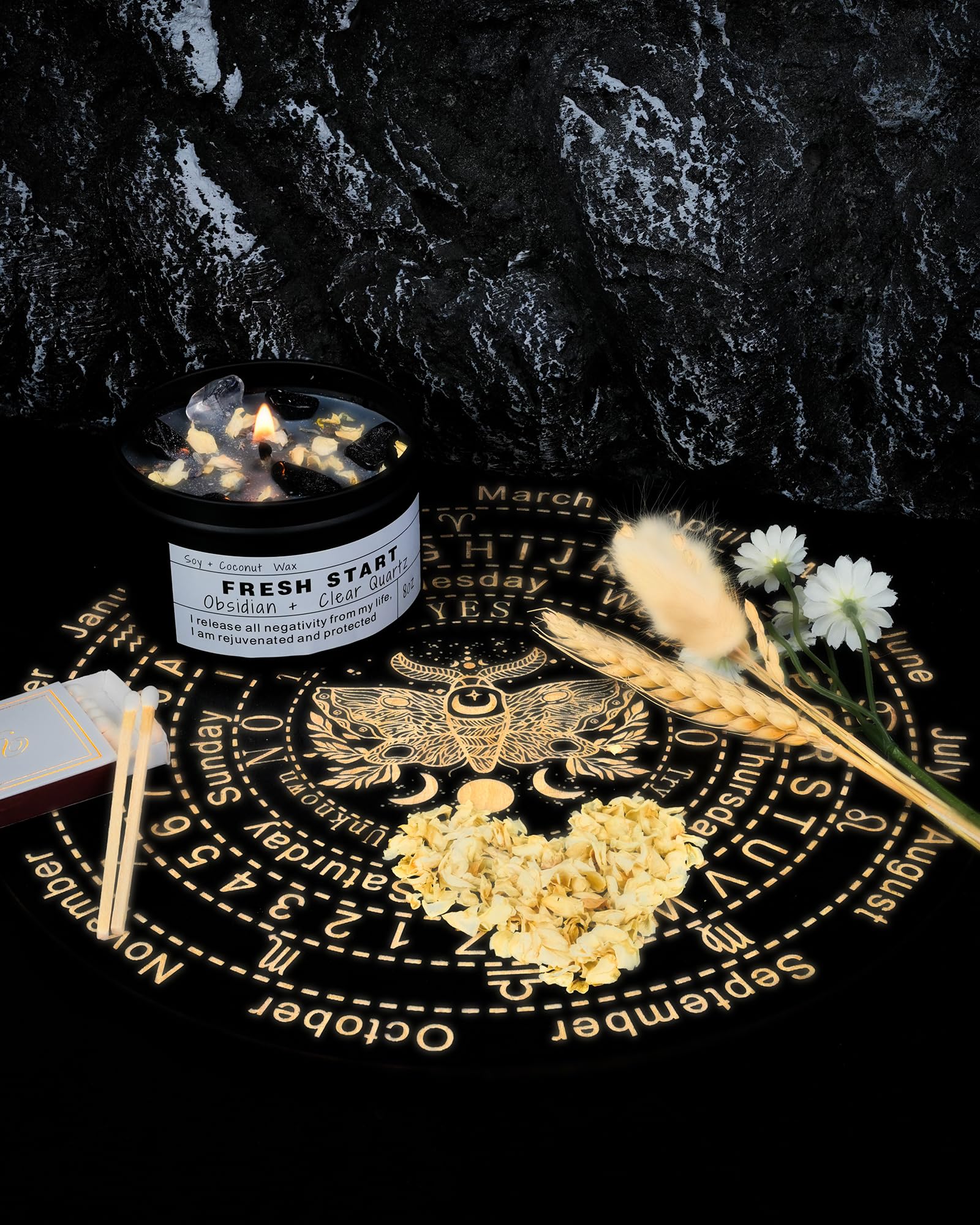 Obsidian Crystal Energy Candle, Good Aura Health Protection, Baltic Amber Chakra Magic Self-Care, Emotional Support, Encouragement and Affirmation Gift.(HEAL) - Velora