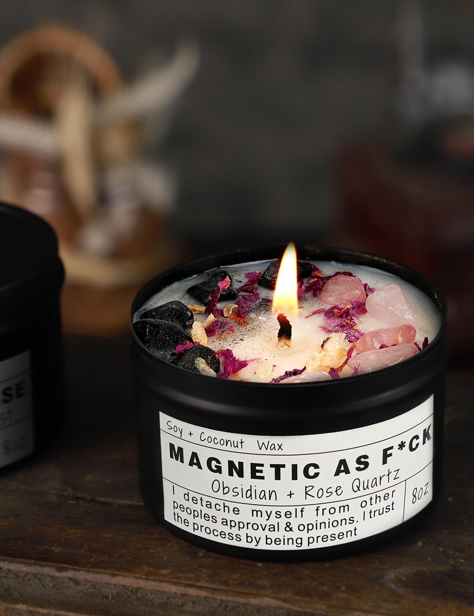 Obsidian Crystal Energy Candle, Good Aura Health Protection, Baltic Amber Chakra Magic Self-Care, Emotional Support, Encouragement and Affirmation Gift.(HEAL) - Velora