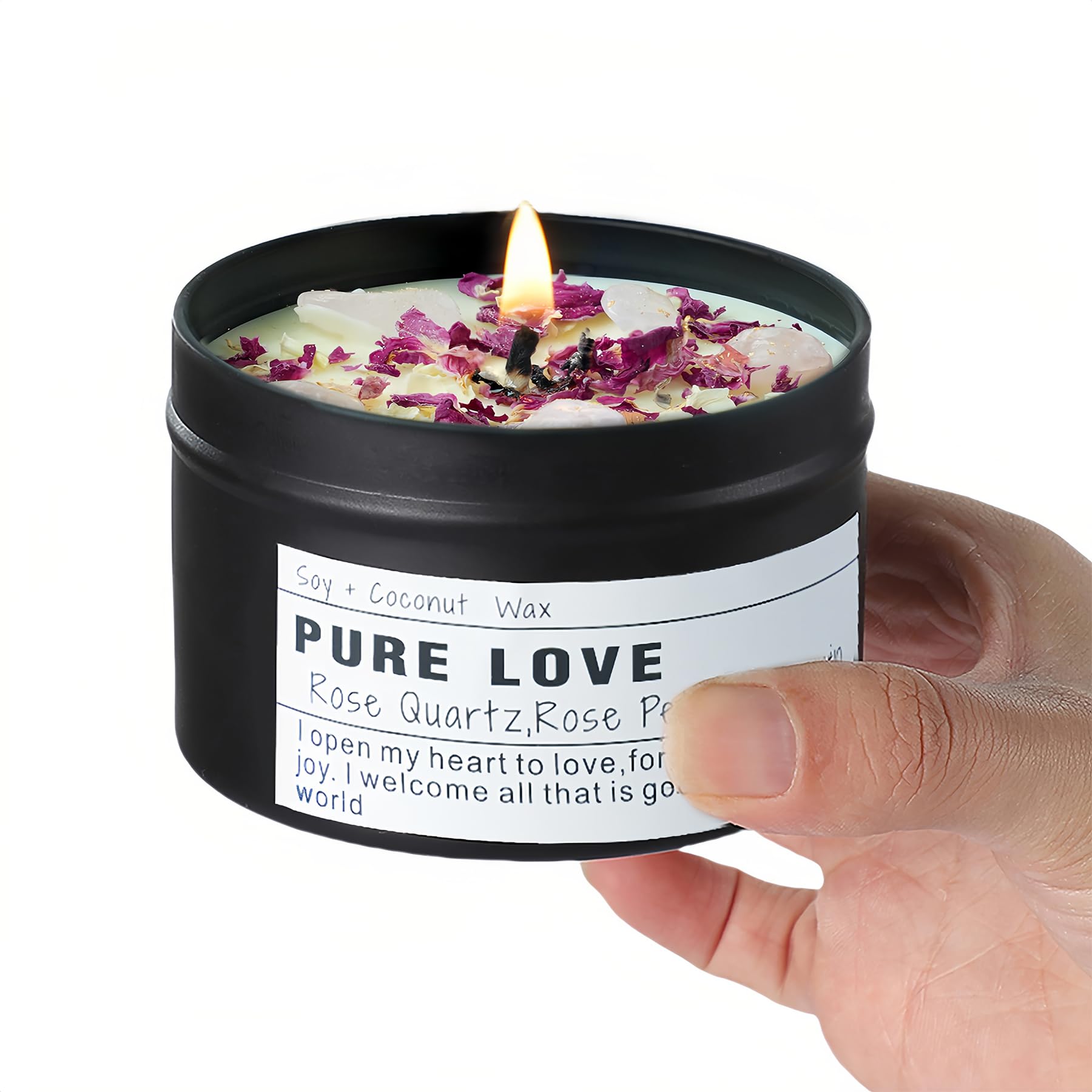 Obsidian Crystal Energy Candle, Good Aura Health Protection, Baltic Amber Chakra Magic Self - Care, Emotional Support, Encouragement and Affirmation Gift.(HEAL) - Velora