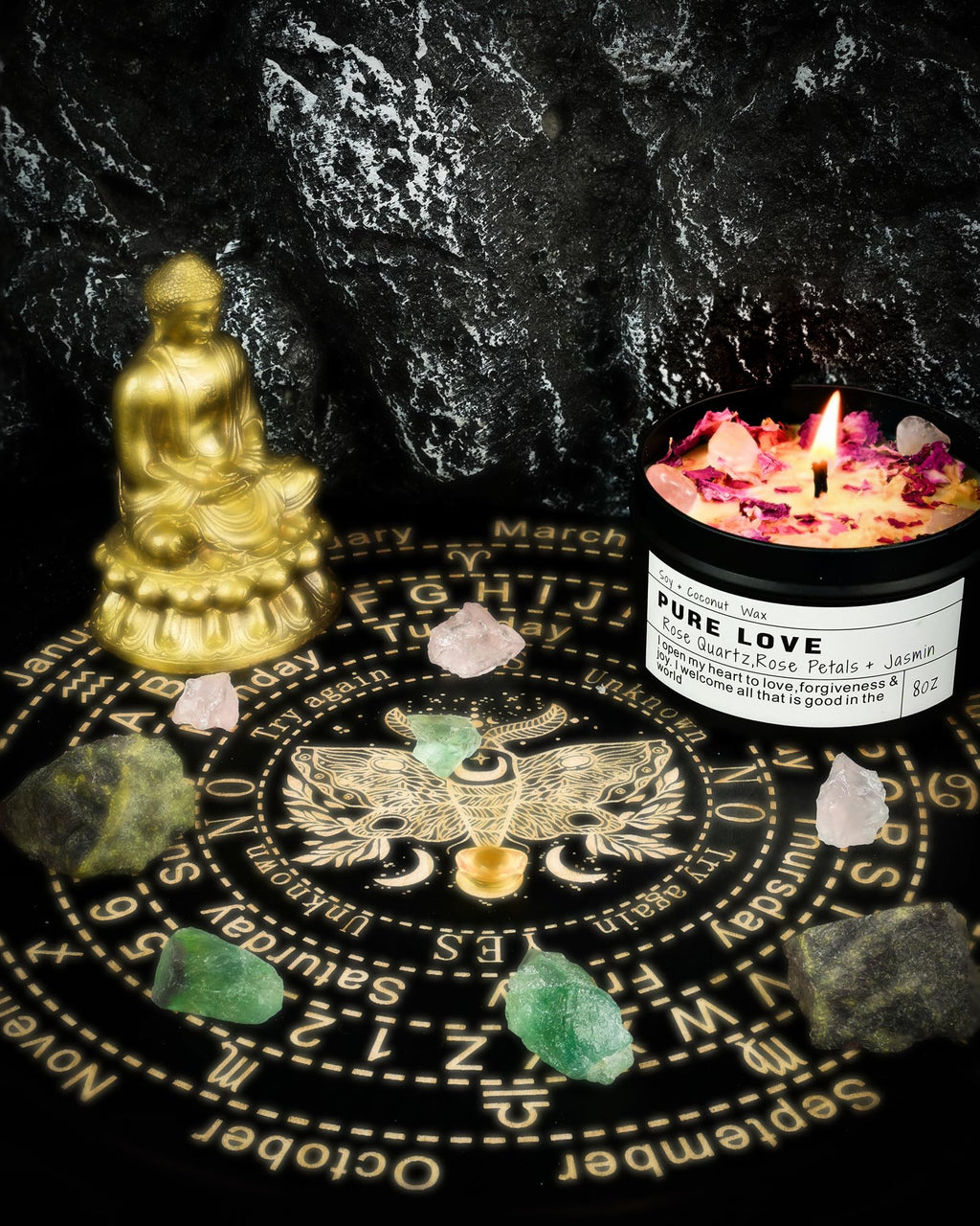 Obsidian Crystal Energy Candle, Good Aura Health Protection, Baltic Amber Chakra Magic Self-Care, Emotional Support, Encouragement and Affirmation Gift.(HEAL) - Velora