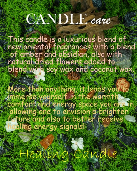 Obsidian Crystal Energy Candle, Good Aura Health Protection, Baltic Amber Chakra Magic Self-Care, Emotional Support, Encouragement and Affirmation Gift.(HEAL) - Velora