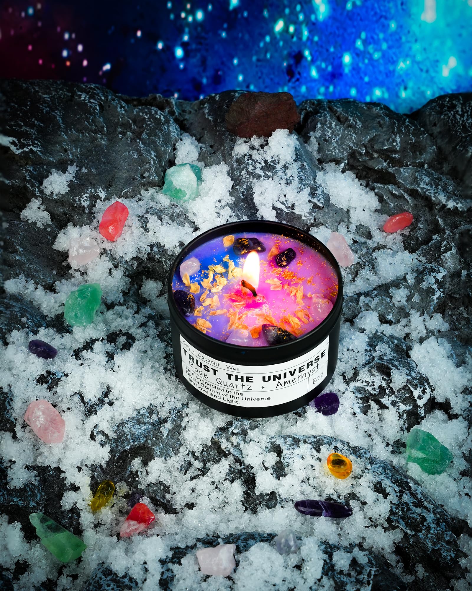 Obsidian Crystal Energy Candle, Good Aura Health Protection, Baltic Amber Chakra Magic Self-Care, Emotional Support, Encouragement and Affirmation Gift.(HEAL) - Velora