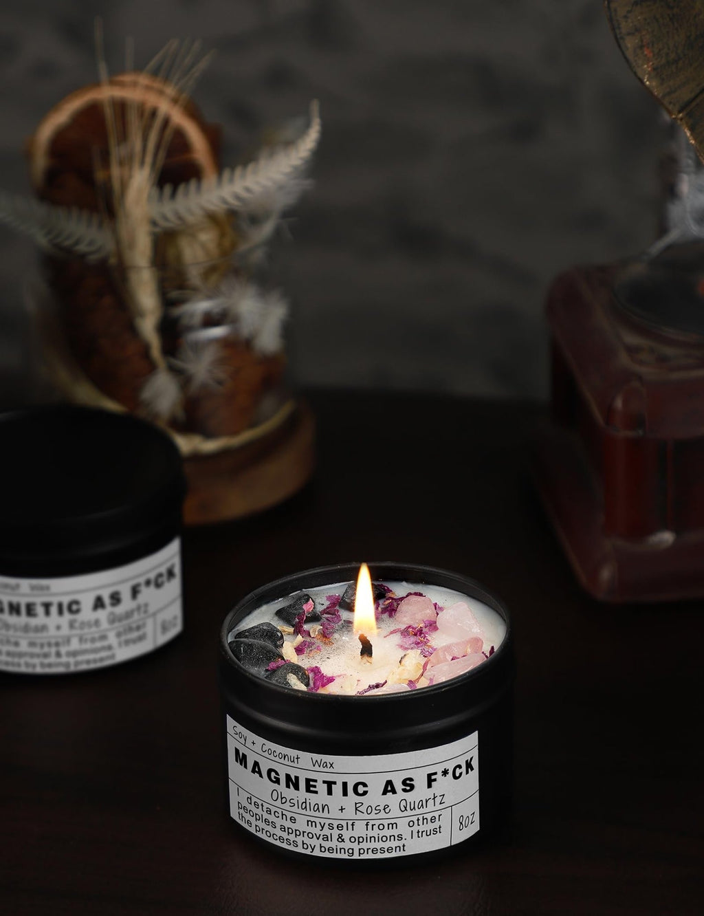 Obsidian Crystal Energy Candle, Good Aura Health Protection, Baltic Amber Chakra Magic Self-Care, Emotional Support, Encouragement and Affirmation Gift.(HEAL) - Velora