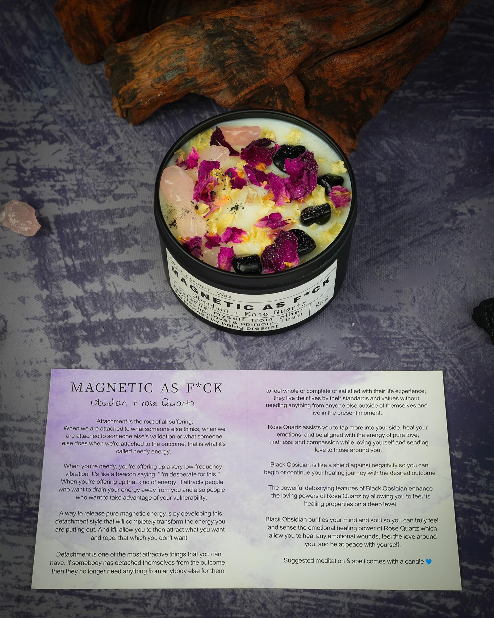 Obsidian Crystal Energy Candle, Good Aura Health Protection, Baltic Amber Chakra Magic Self-Care, Emotional Support, Encouragement and Affirmation Gift.(HEAL) - Velora