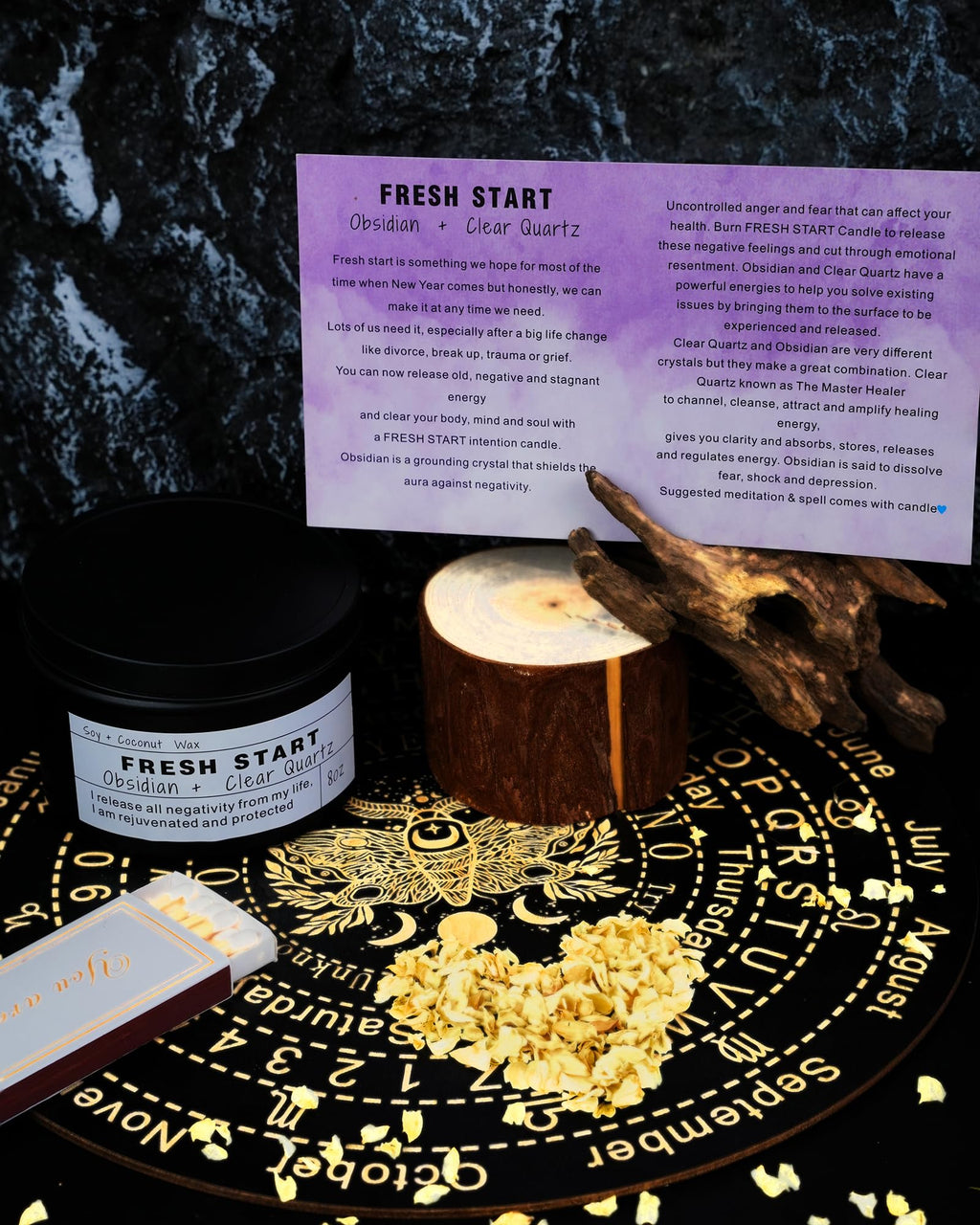 Obsidian Crystal Energy Candle, Good Aura Health Protection, Baltic Amber Chakra Magic Self-Care, Emotional Support, Encouragement and Affirmation Gift.(HEAL) - Velora