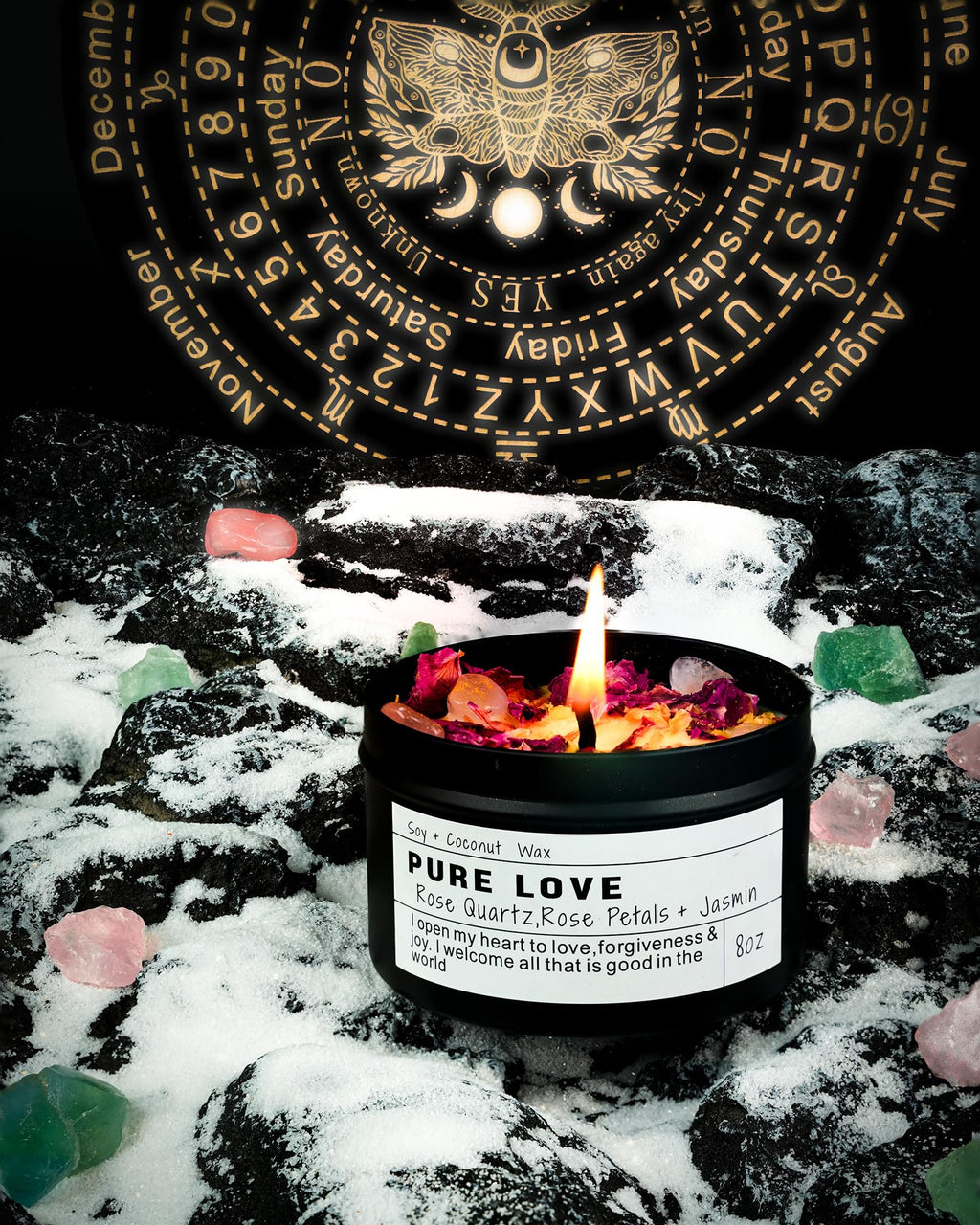 Obsidian Crystal Energy Candle, Good Aura Health Protection, Baltic Amber Chakra Magic Self-Care, Emotional Support, Encouragement and Affirmation Gift.(HEAL) - Velora