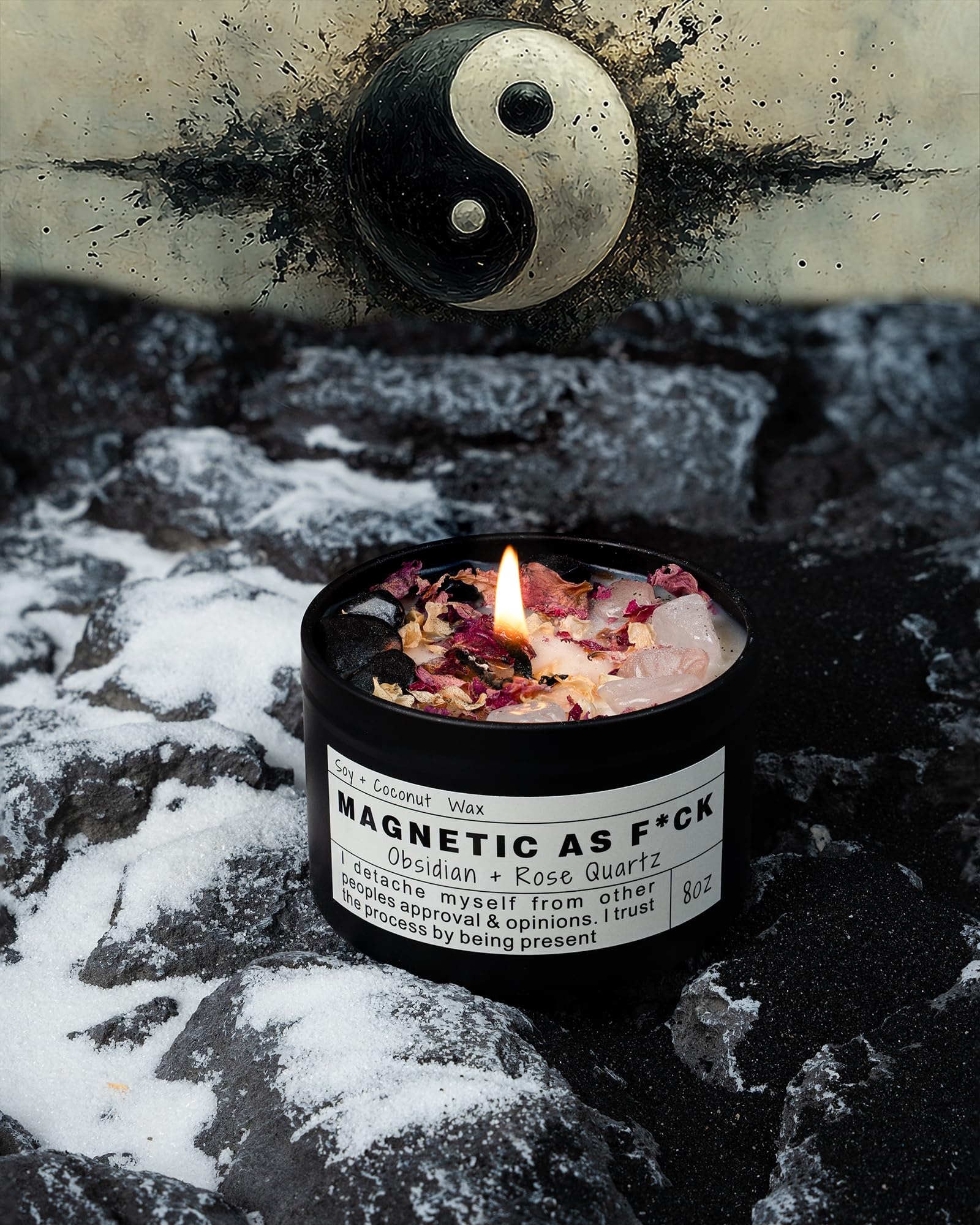 Obsidian Crystal Energy Candle, Good Aura Health Protection, Baltic Amber Chakra Magic Self-Care, Emotional Support, Encouragement and Affirmation Gift.(HEAL) - Velora