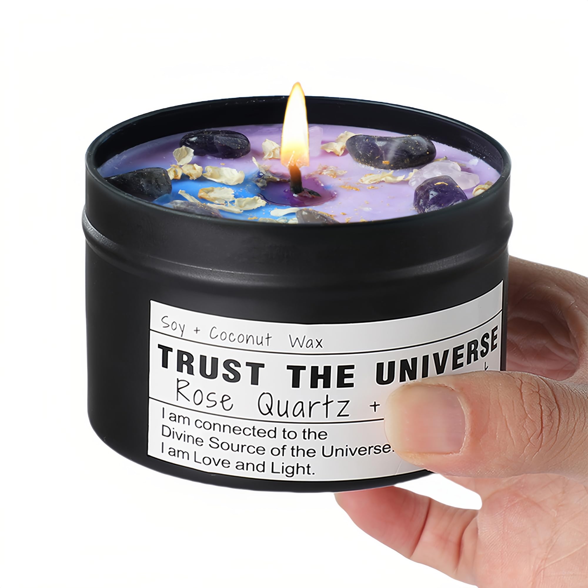 Obsidian Crystal Energy Candle, Good Aura Health Protection, Baltic Amber Chakra Magic Self - Care, Emotional Support, Encouragement and Affirmation Gift.(HEAL) - Velora