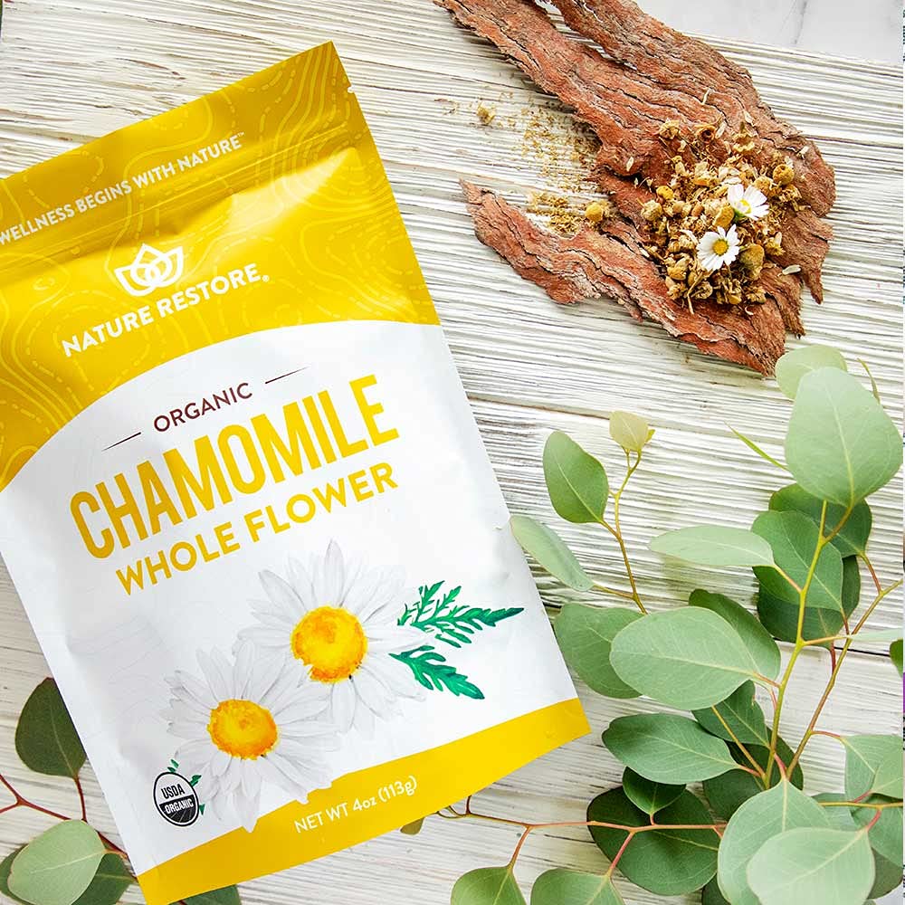 Organic Chamomile Whole Flower, Loose Leaf, Tea Leaves, 4oz (Packaging may vary) - Velora