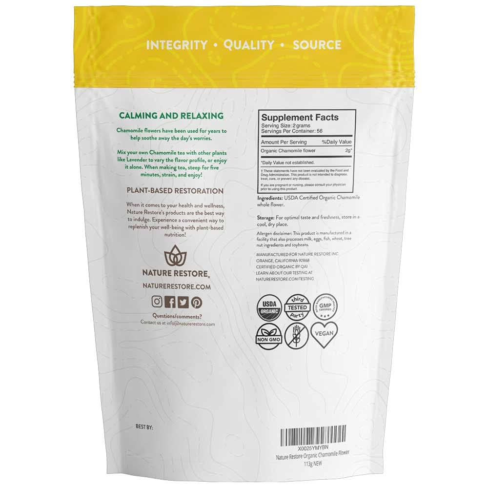Organic Chamomile Whole Flower, Loose Leaf, Tea Leaves, 4oz (Packaging may vary) - Velora