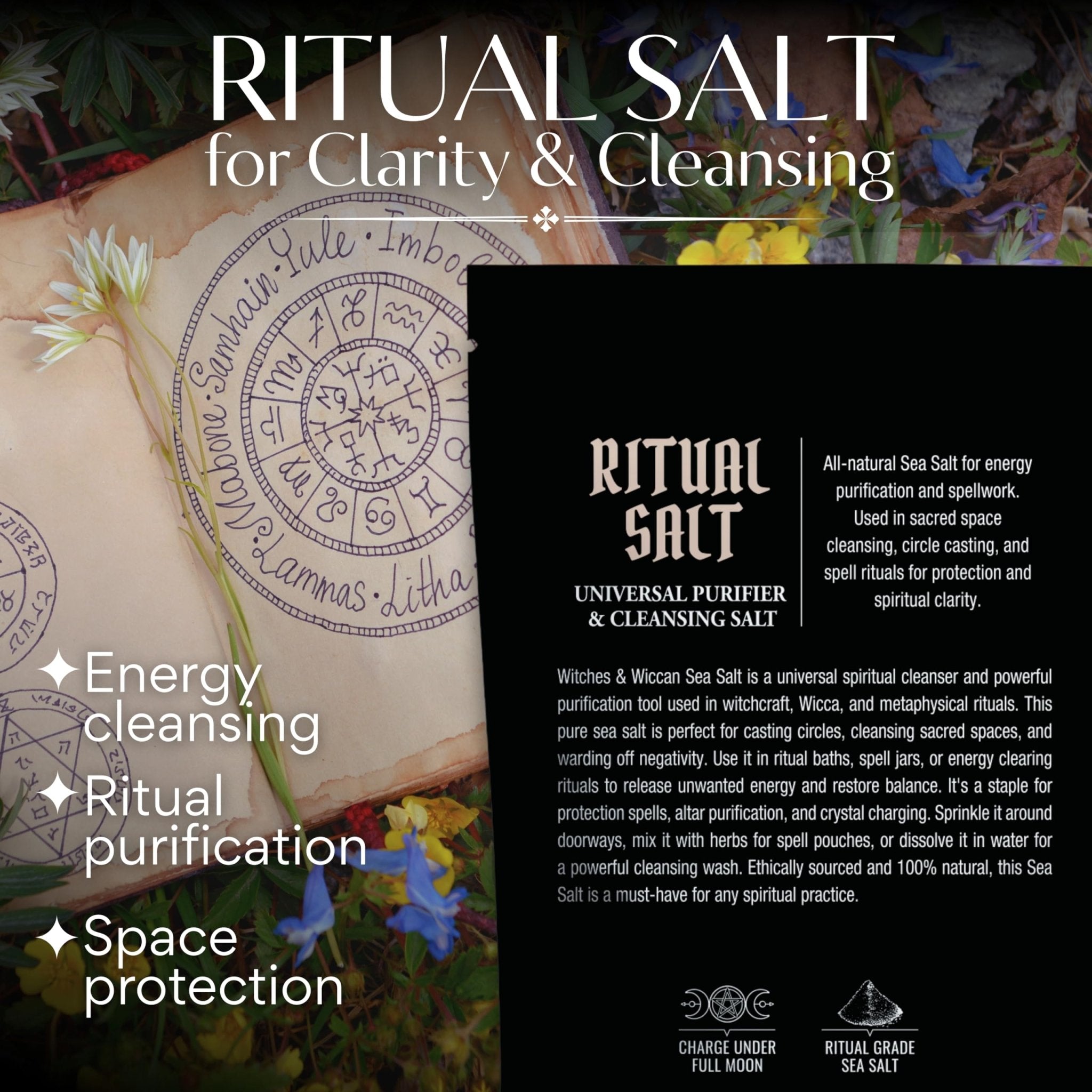 Ritual Salt Starter Collection Pack for Ceremony and Spell – Handcrafted Negative Energy Protection Crystals for Witchcraft Supplies – Witches & Wiccan - Velora