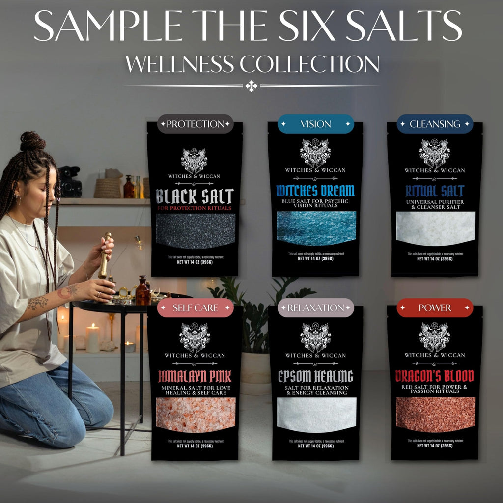Ritual Salt Starter Collection Pack for Ceremony and Spell – Handcrafted Negative Energy Protection Crystals for Witchcraft Supplies – Witches & Wiccan - Velora