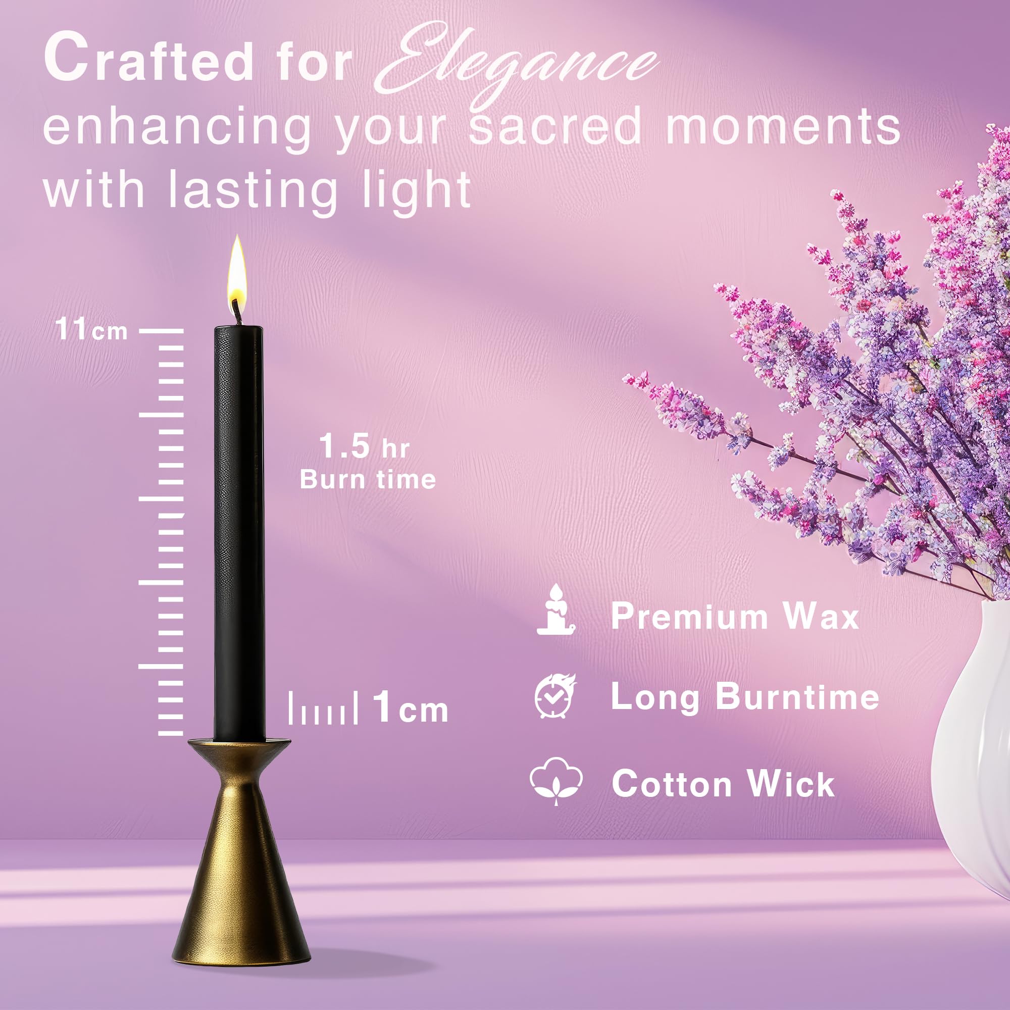 Set of 20 Black Spell & Chime – Premium Mini Taper Candles for Rituals, Prayer, Birthdays, Meditation, Altar - 4 Inch Tall, Unscented. (Black, 20) - Velora