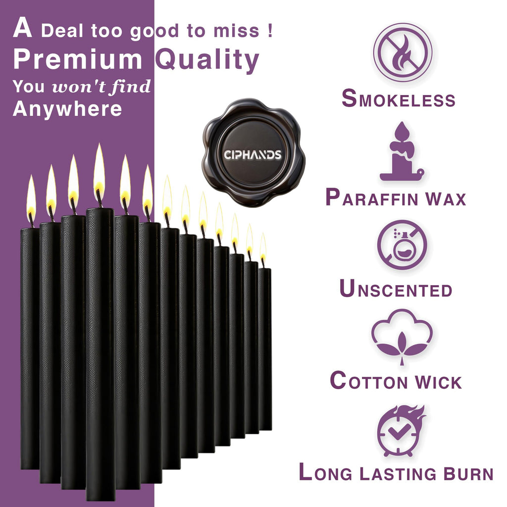 Set of 20 Black Spell & Chime – Premium Mini Taper Candles for Rituals, Prayer, Birthdays, Meditation, Altar - 4 Inch Tall, Unscented. (Black, 20) - Velora
