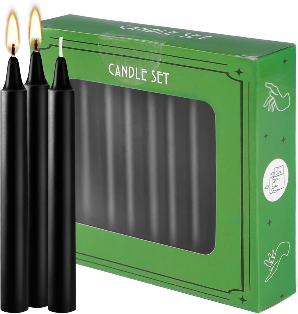 Set of 20 Black Spell & Chime – Premium Mini Taper Candles for Rituals, Prayer, Birthdays, Meditation, Altar - 4 Inch Tall, Unscented. (Black, 20) - Velora
