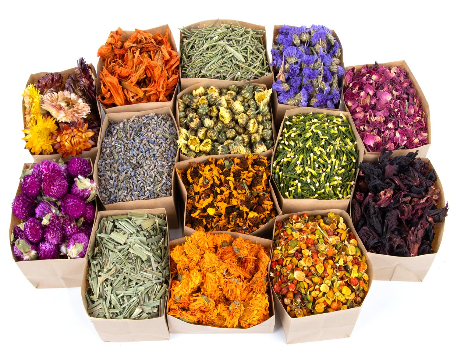 Sukh Dried Herbs Kit - Dried Botanicals Bulk,14 Bags Natural Dry Flowers and Herbs for Soap,Candle,Perfume,Bath Bombs,Resin Jewelry Making Supplies,Fragrance Sachet DIY and Witchcraft - Velora