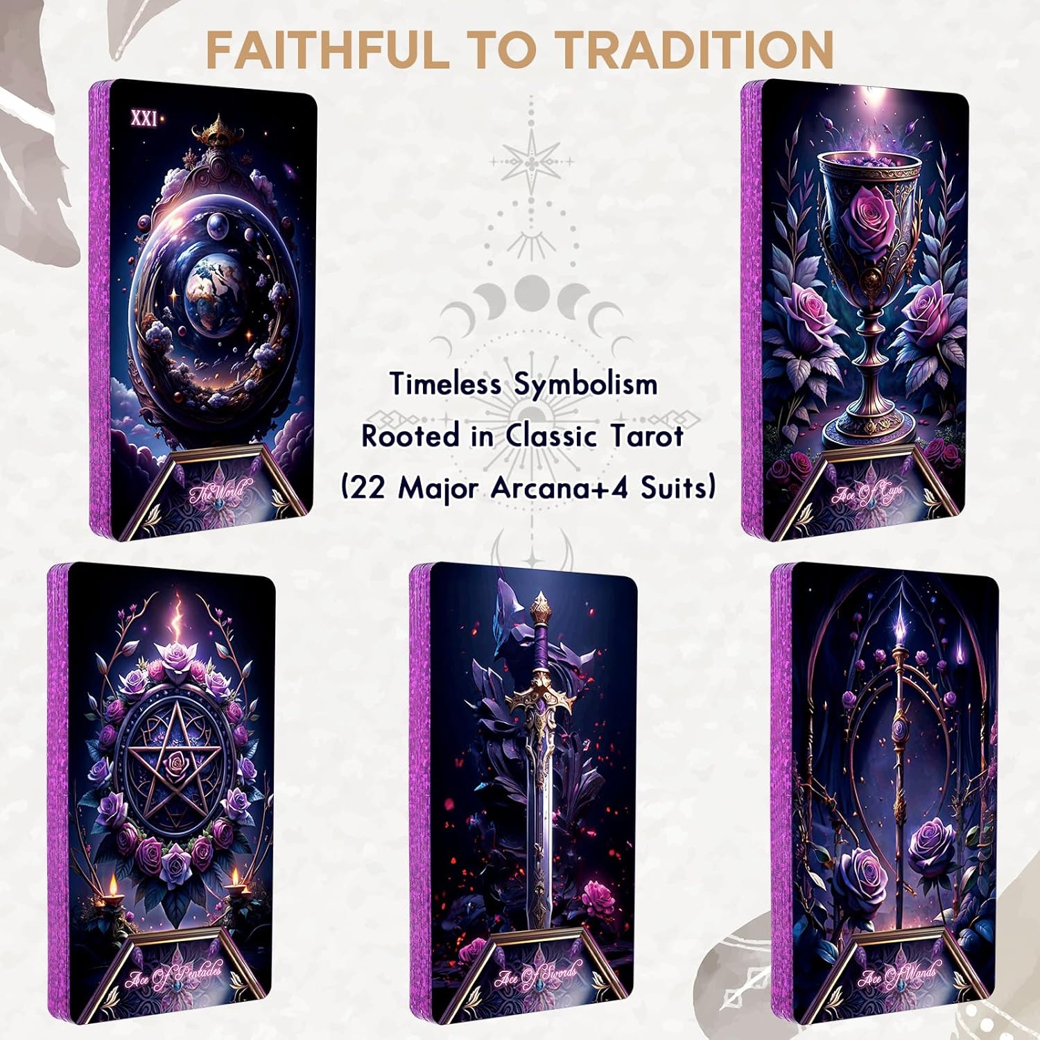 Tarot Cards Deck for Beginners with Guide Book Pretty Unique 400GSM Thick Purple Rose (Original) Tarot Oracle Cards with Embossed Edge Standard Size (4.75 * 2.75 in) - Velora