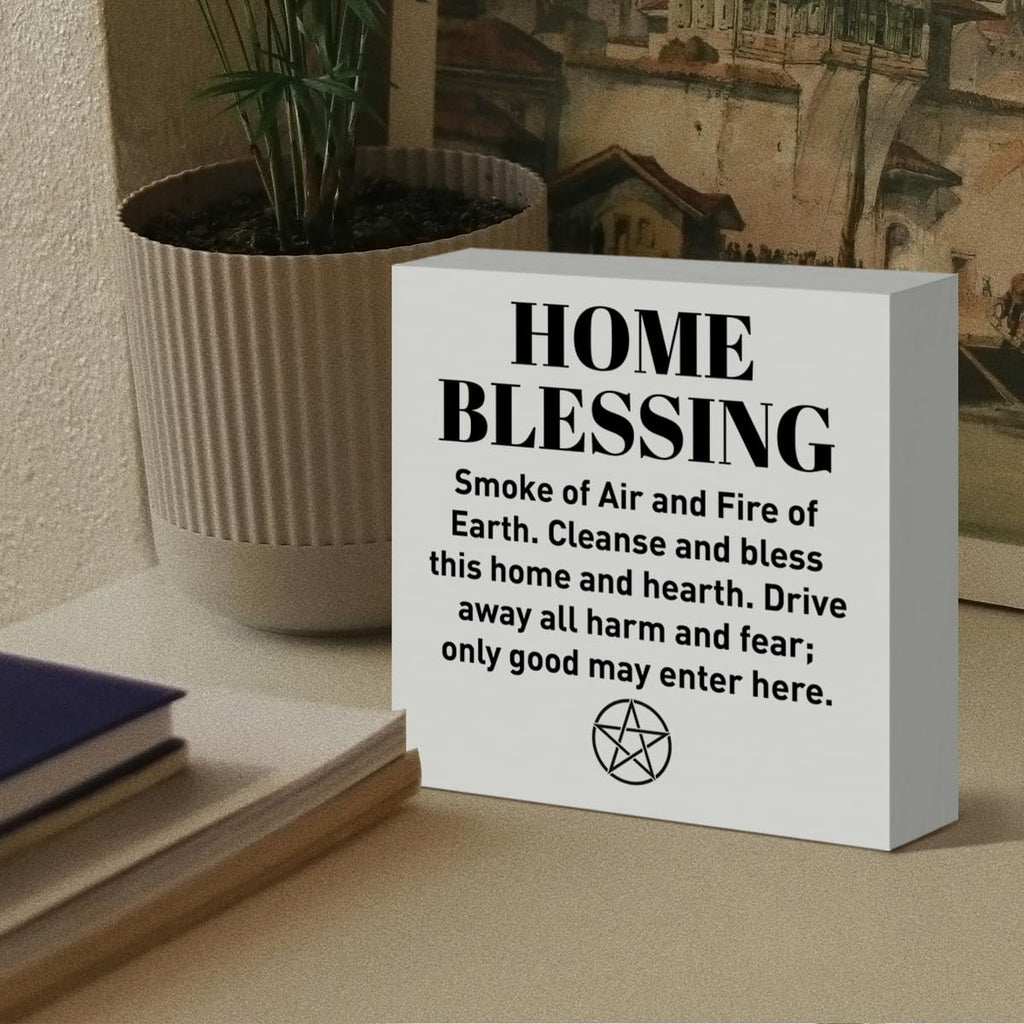 Witch Desk Decor Home Blessing Wooden Box Sign Witchy Sign for Gothic Home Kitchen Fireplace Wicca Magic Decor Witchcraft Lover Housewarming Gifts for New House - Velora