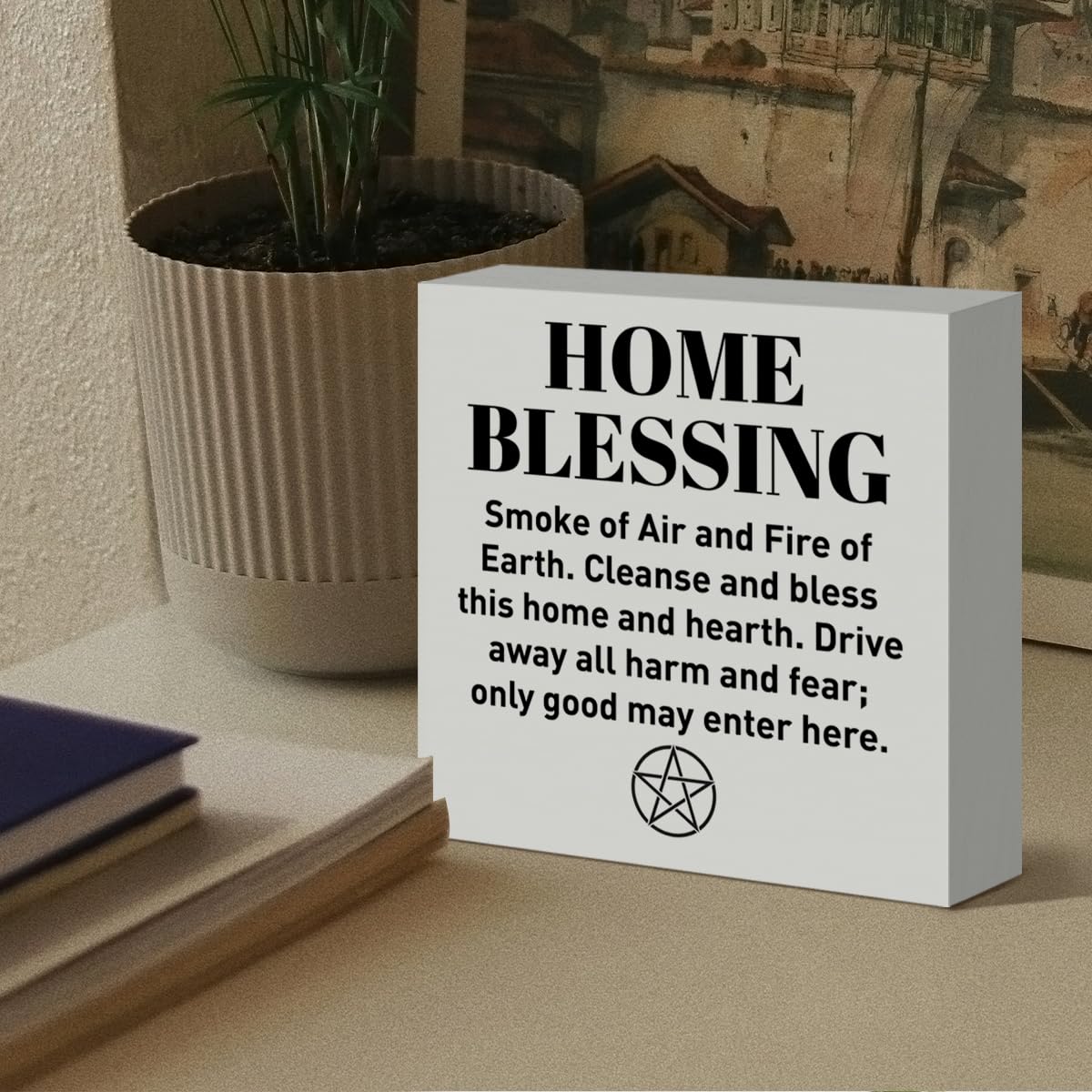 Witch Desk Decor Home Blessing Wooden Box Sign Witchy Sign for Gothic Home Kitchen Fireplace Wicca Magic Decor Witchcraft Lover Housewarming Gifts for New House - Velora