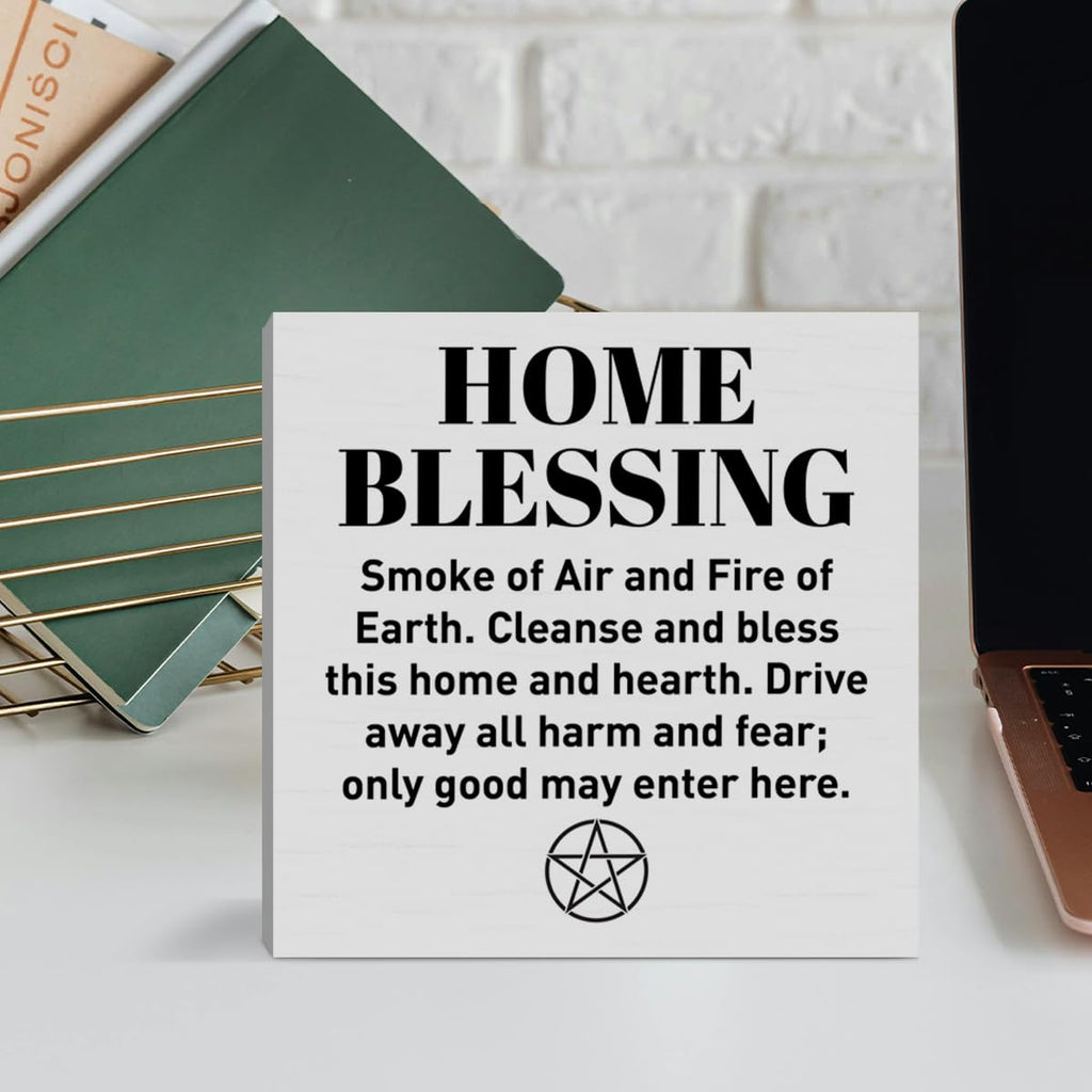 Witch Desk Decor Home Blessing Wooden Box Sign Witchy Sign for Gothic Home Kitchen Fireplace Wicca Magic Decor Witchcraft Lover Housewarming Gifts for New House - Velora