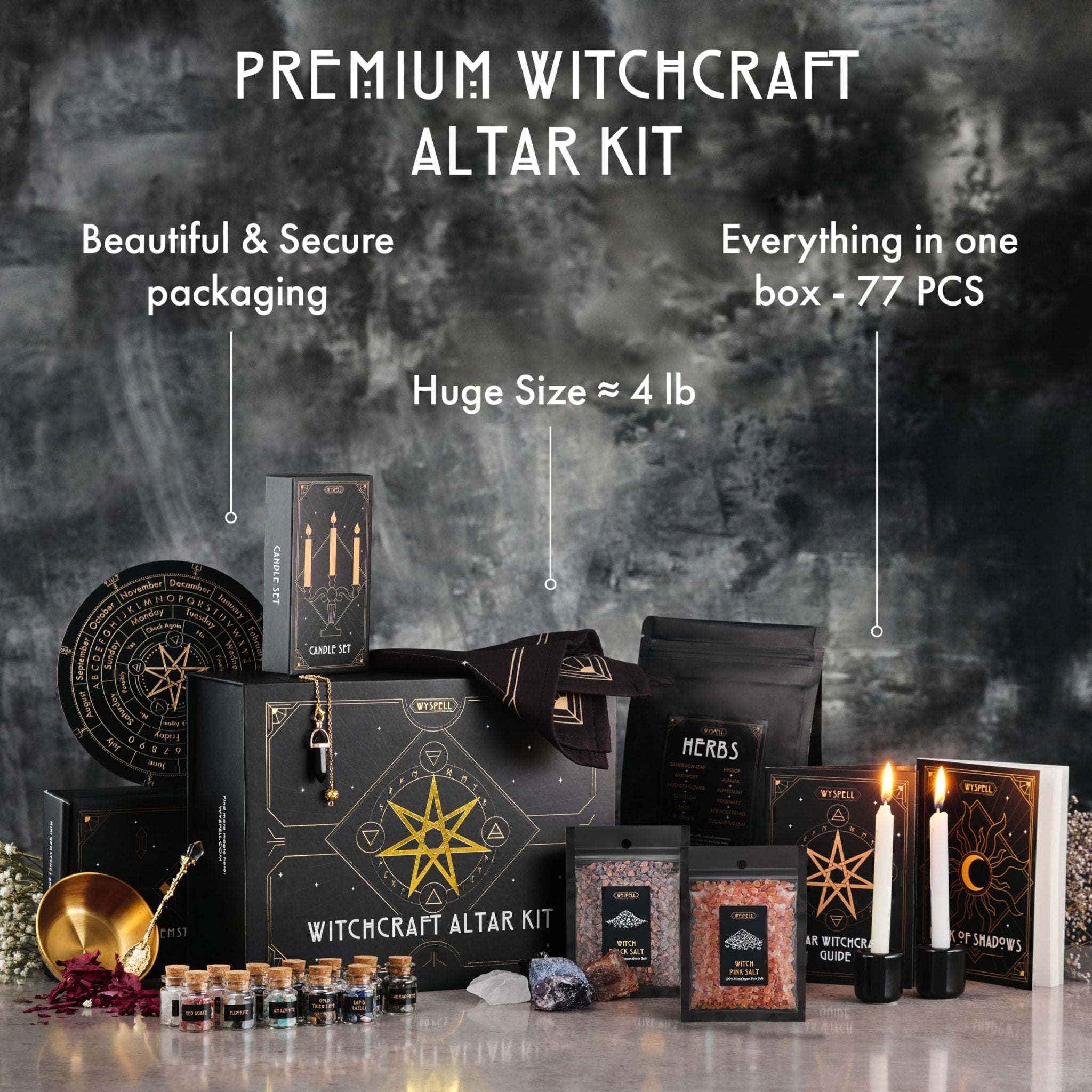 Wyspell Large Witchcraft Kit 77 PCS - Witch Altar Spell Set - Wiccan Supplies and Tools - Witch Kit for Beginners with Witchcraft Supplies - Witchy Gift - Velora