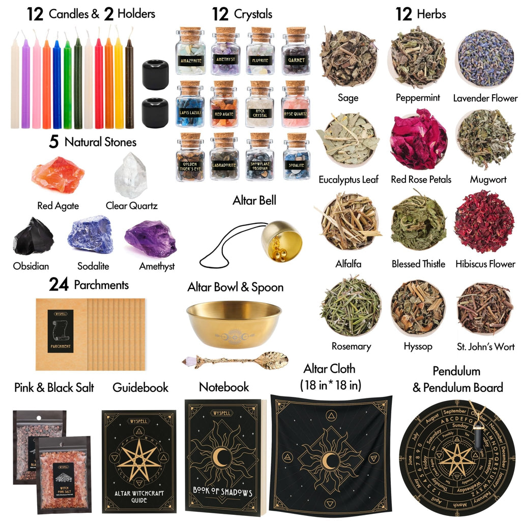 Wyspell Large Witchcraft Kit 77 PCS - Witch Altar Spell Set - Wiccan Supplies and Tools - Witch Kit for Beginners with Witchcraft Supplies - Witchy Gift - Velora